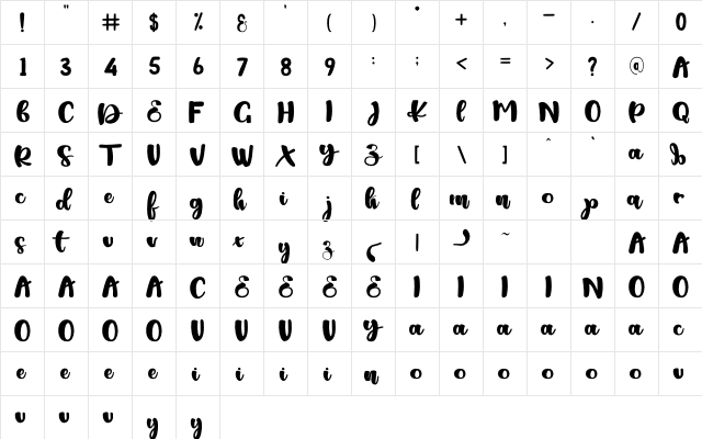 Potato Regular  glyph index