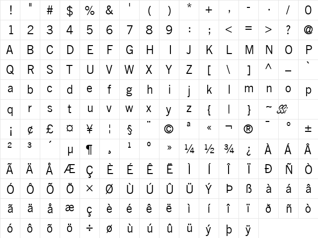 Commerce SSi Regular  glyph index