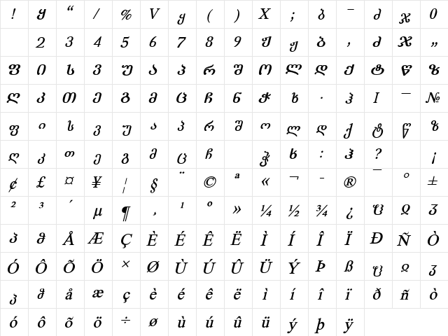 Literaturuli-TD Bold-Italic  glyph index