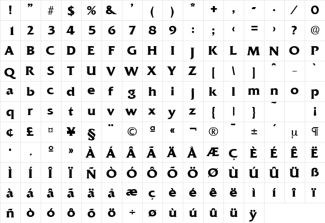 Quadrat-Serial Bold  glyph index