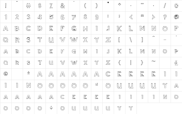 THIAGA Outline  glyph index