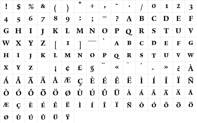 Lexicon No2 Roman D Exp  glyph index