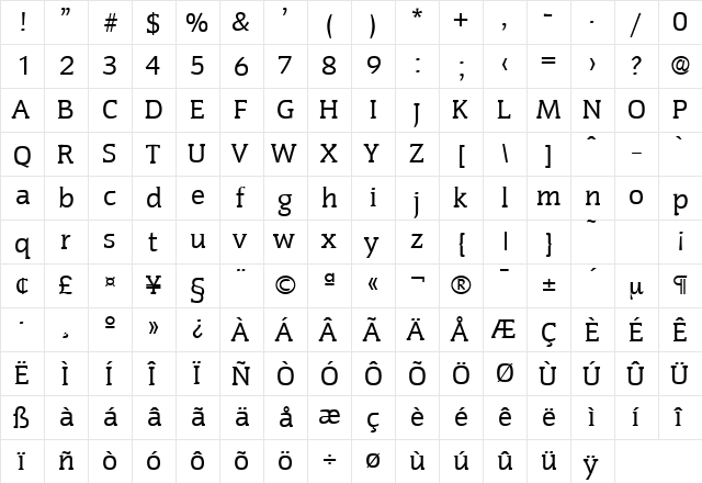 Congress-Serial Regular  glyph index
