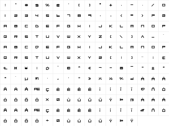 Low Gun Screen Bold Expanded Bold Expanded  glyph index
