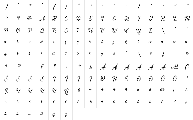 Smile of the Ocean Regular  glyph index
