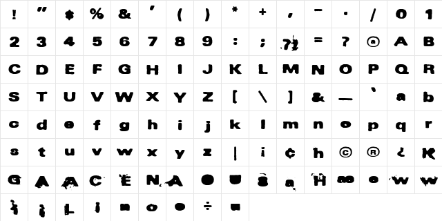 INKy black  glyph index