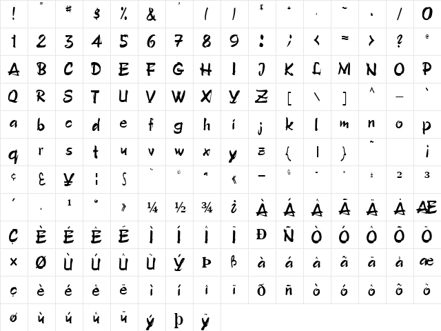 RickShaw90 Regular  glyph index
