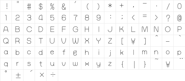 id-Kaze2OT-Light Regular  glyph index