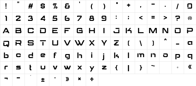 BRAVE Eightyone Regular  glyph index