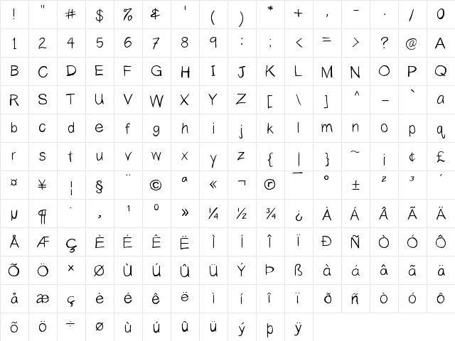 Yahfie Heavy  glyph index