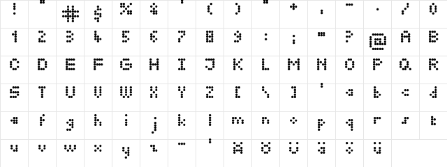 Seven Points Regular  glyph index