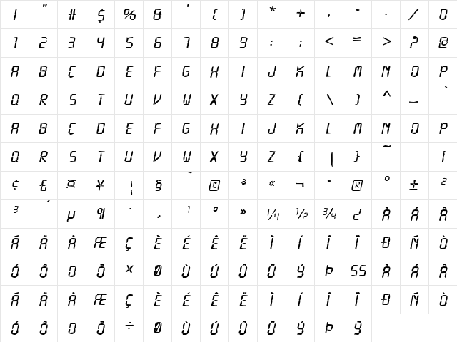 Dirty28 Becker Regular  glyph index