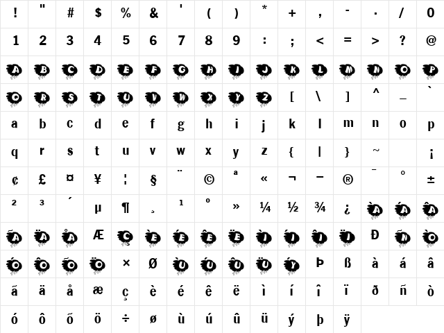 KAStormRain Regular  glyph index