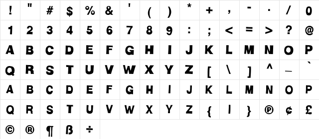 H-Man Regular  glyph index