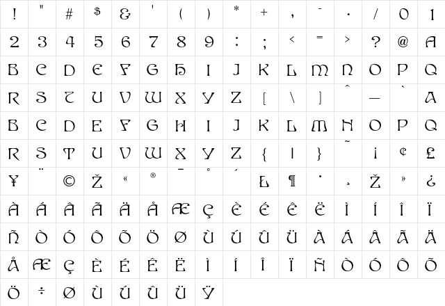 EddaBlack Regular  glyph index