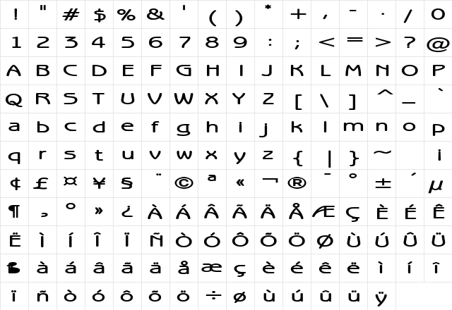 Beagle Extended Bold  glyph index
