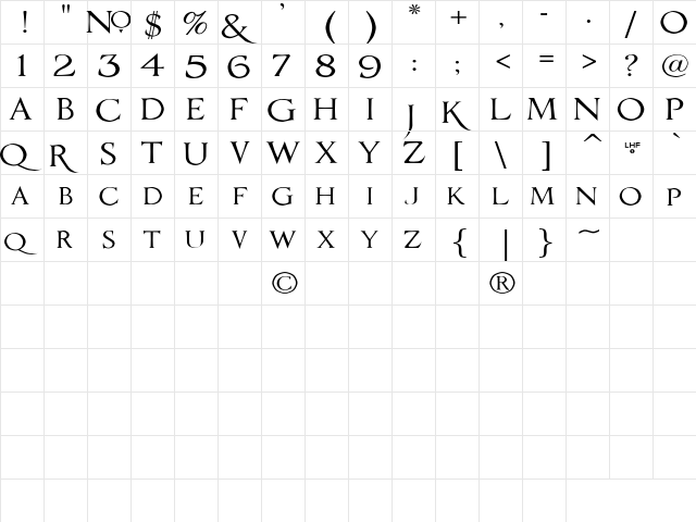LHFRomanaClassico Regular  glyph index