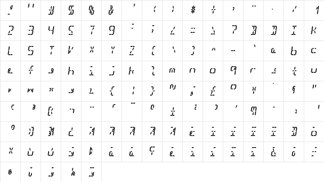 Segment16B Bold Italic  glyph index