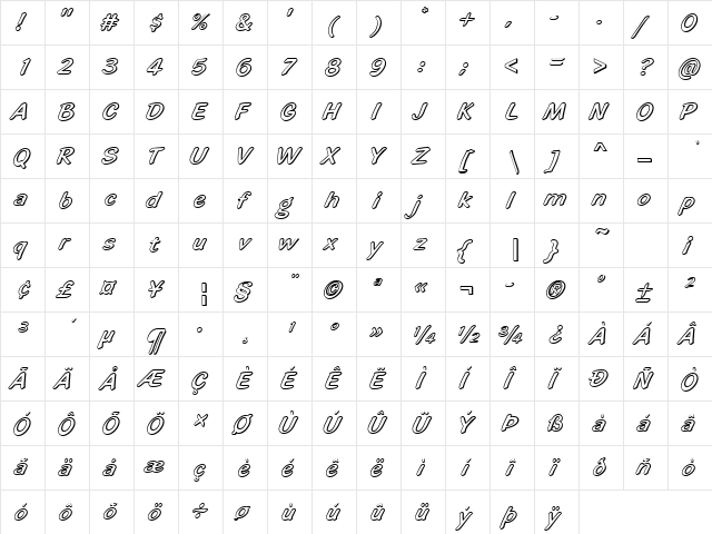 Highlight Becker Regular  glyph index