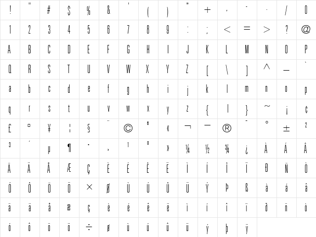 Univers39-UltraCondensedThin Thin  glyph index