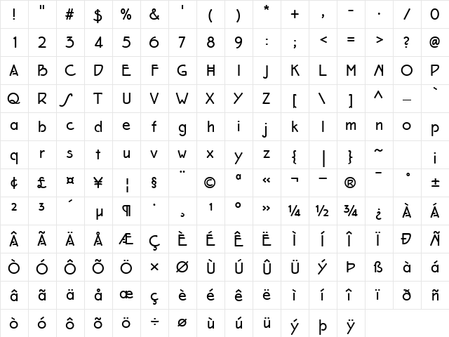 EaglefeatherFormalBold Regular  glyph index