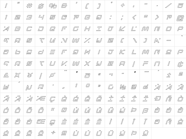 Foreign Alien Outline Italic Outline Italic  glyph index