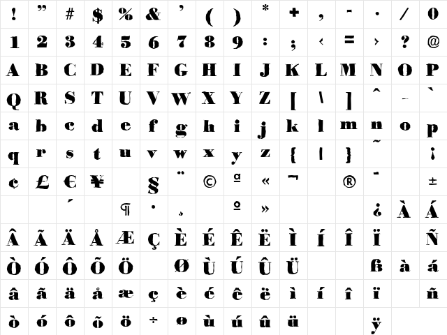 BodoniAntique-Black Regular  glyph index