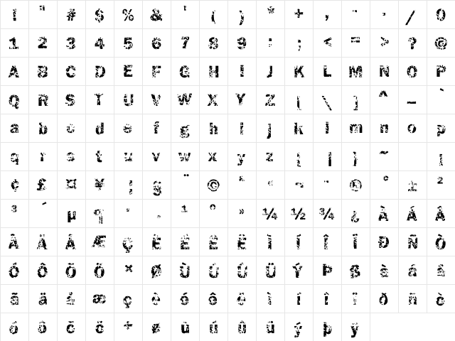 Funky05 Becker Regular  glyph index