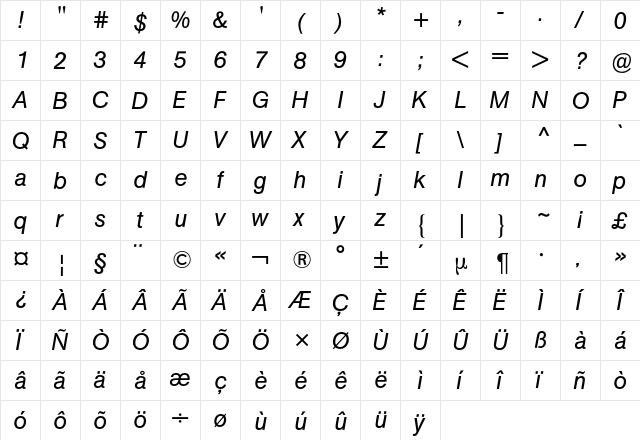 AG Buch BQ Regular  glyph index