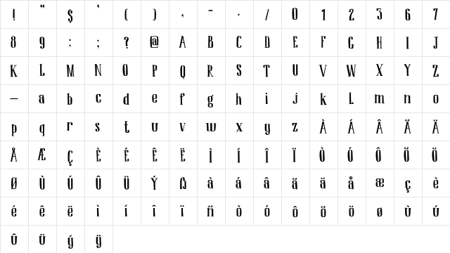 DK Ambrosine Regular  glyph index