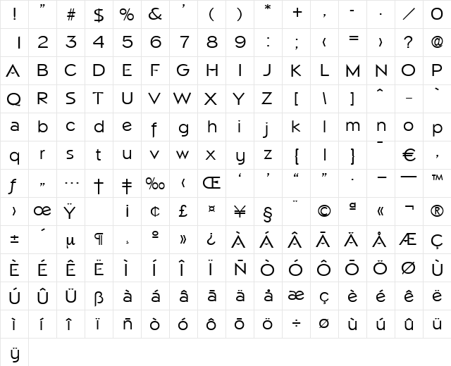 Napoli-Regular Regular  glyph index