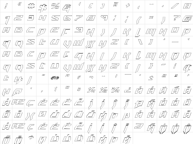 Snubfighter Outline Italic Italic  glyph index