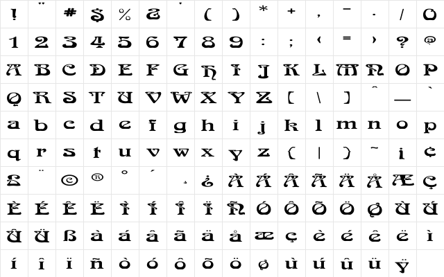 Medusa Wd Regular  glyph index