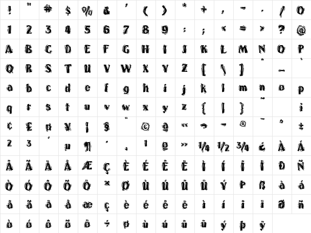 Bradley Regular  glyph index