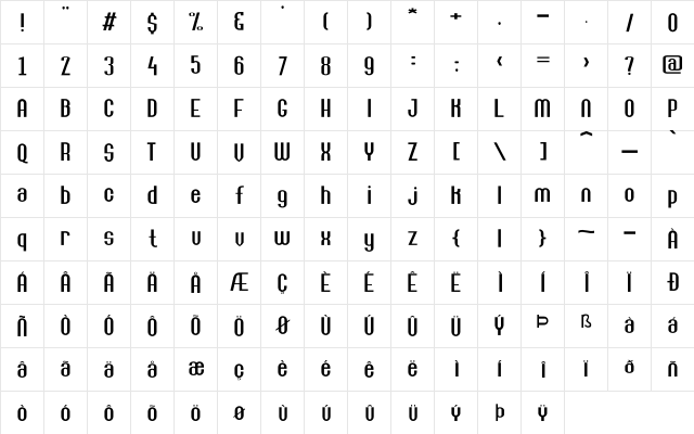 Dalgona Regular  glyph index