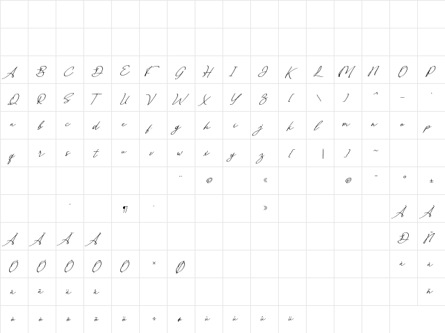 Malvinas Signature Regular  glyph index