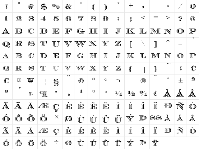 Chevalier Stripes DC D Regular  glyph index