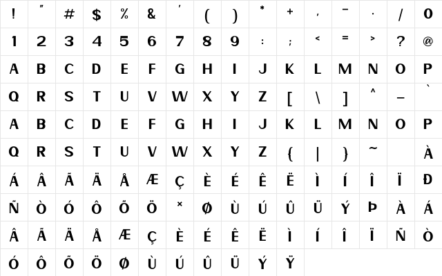 Mereoleona Regular  glyph index