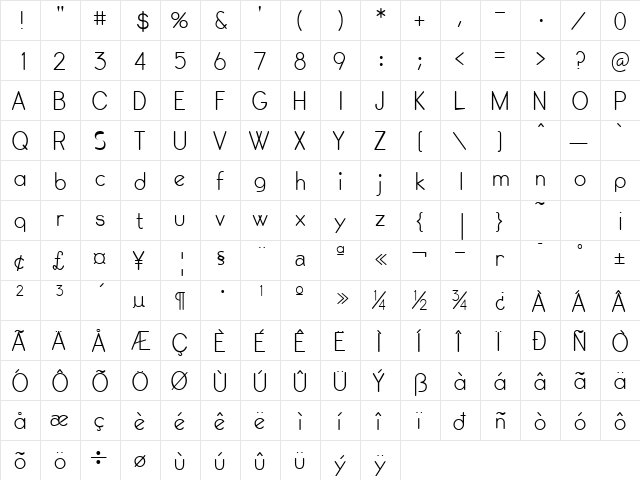 Cennerik Plain  glyph index