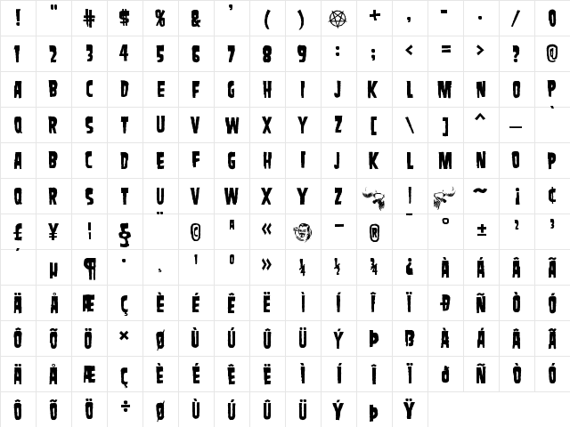 SamdanEvil Regular  glyph index