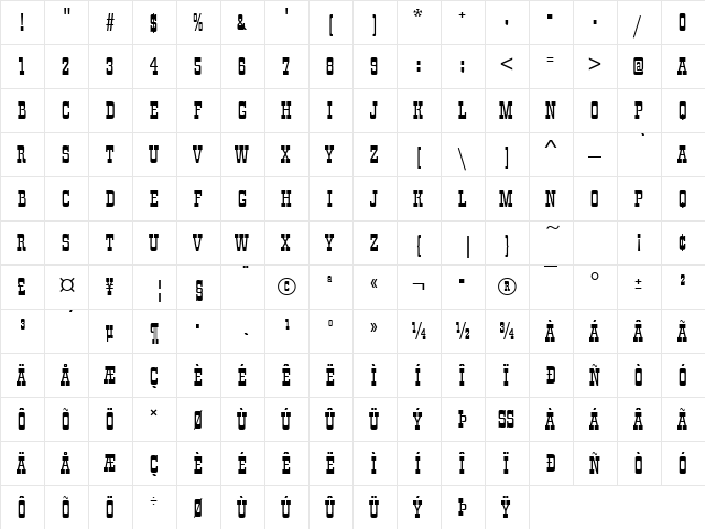 ZirkusD Regular  glyph index