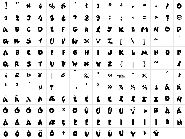 Vaca Vaca  glyph index