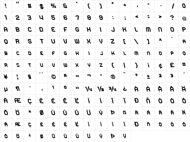 Rueck Left Regular  glyph index