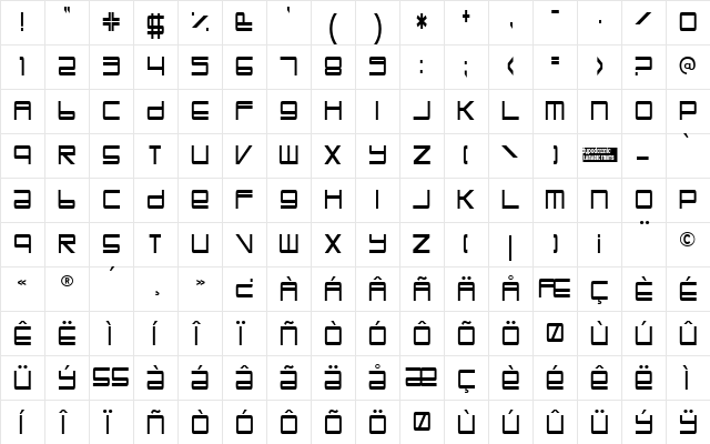 Trapper John Regular  glyph index