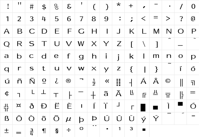 Essay-Normal Wd Regular  glyph index