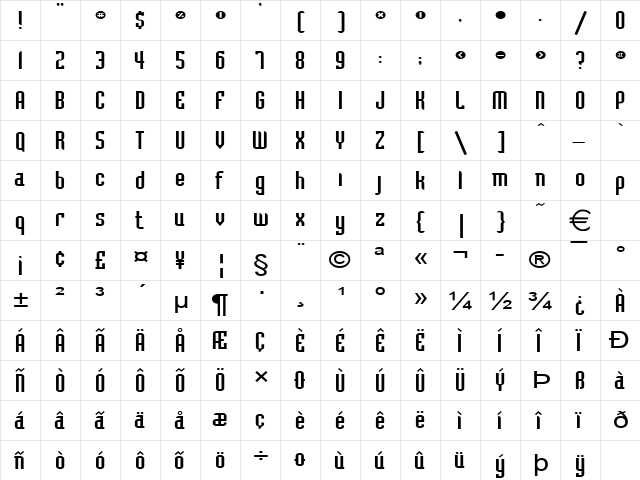 FlintstoneExtended Normal  glyph index