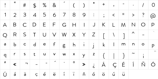 Febrero Regular  glyph index