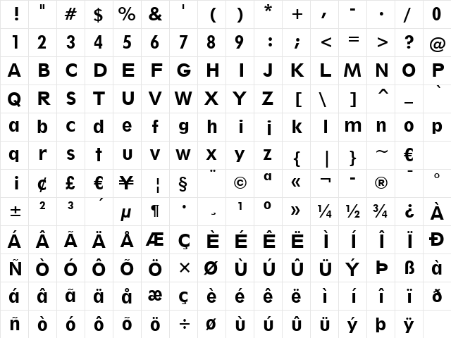 Geometr212 Bk BT Heavy  glyph index