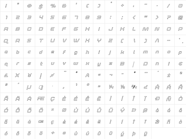 Fox on the Run Outline Italic Outline Italic  glyph index