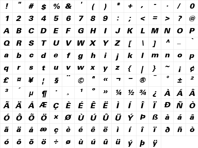 Univers75-Black BlackItalic  glyph index